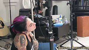 Emo Whore Teases Backstage with Wild Blowjob and Facial