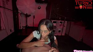 Hot petite ebony babe Freya Kennedy gets facial in podcast studio. Johnny Love strikes again