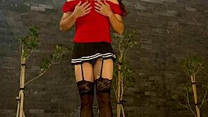 Hey, check Asian ladyboy Lulu in mini skirt outdoors!