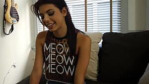 tiny babe with small tits sucks big monster cock in hardcore blowjob session