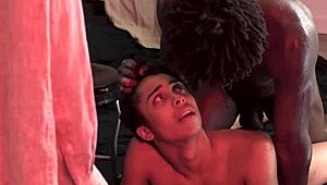 gay teen feels intense pleasure riding big black cock with toys