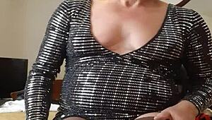 sissy crossdresser in stockings feels sexy in new dress