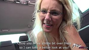 Milf glassed teacher fucks dude in car with deepthroat oral and hardcore cowgirl riding