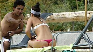 Teen in Thong Bikini Caught on Hidden Beach Cam