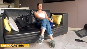 Latina lingerie model with tight tasty pussy pounded hard by huge cock at casting