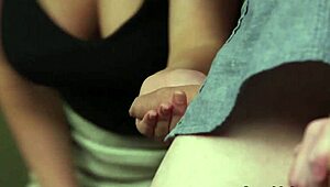 hot dominas suck huge cock in humiliating cfnm scene with european flair. cumshots explode everywhere.