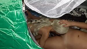 i'm peeping on these lesbian girls licking each other in the tent, it's so hot