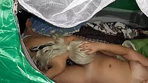 i'm peeping on these lesbian girls licking each other in the tent, it's so hot