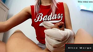 hey, wanna see an amateur jerking a big dick with gloves on?