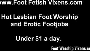 Sadie worships Bella's beautiful feet with care.