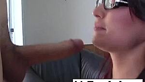 Eva Smiles While Sucking Cock and Taking Facial Cumshot!