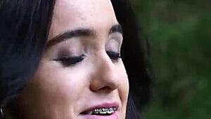 Frisky sex kitten gulps cumshot on her face in POV blowjob