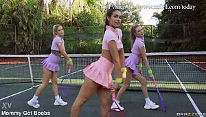Detailed Game Set Snatch Featuring Kali Roses, Katana Kombat, Kyler Quinn In Athletic Skirt And Thong.