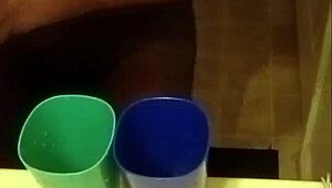 washing dishes solo with close-up cock action