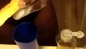 washing dishes solo with close-up cock action