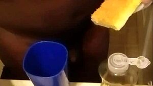 washing dishes solo with close-up cock action