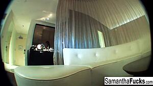 Samantha Saint, are you fingering your pussy like this? Watch her solo masturbation with big tits and ass