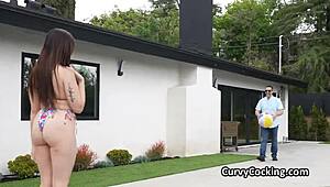 uhh, hammerin’ this bikini babe’s tight pussy, oops huge tits!