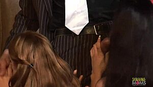 Chicks In Fishnets Suck Cocks Before Riding