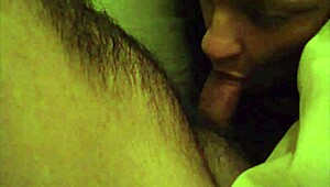 Horny ginger milf eagerly sucks cock in the bedroom. She loves the taste and rhythm.