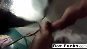 romi and her brunette friend dive into some wild lesbian fun with oral action and big tits