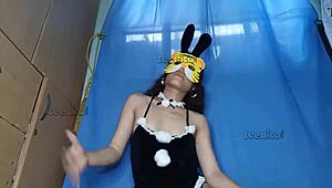 Petite asian teen dances solo in a sexy homemade outfit