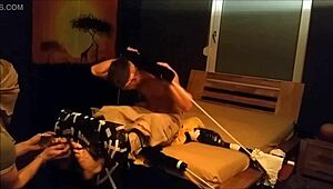 Carnival tickle with dancing gay guys in holiday trailer