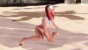 honoka from doa5 in a beach gravure studio close-up session
