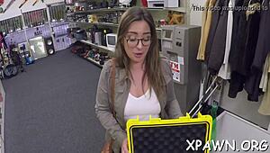 Sex in a shop turns wild with a nasty skank. She’s all over him, sloppy and rough.