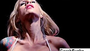 Tattooed Milf Sarah Stuffs Pussy With Red Toy!