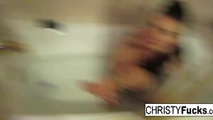 Behind the scenes with Christy Mack in makeup room and bath