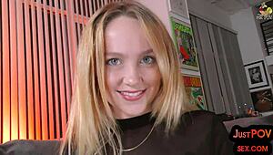 Watch this babe suck cock, show her feet, and ride in POV anal