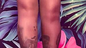 Feeling the thrill of teasing in pantyhose and latex dress with big tits