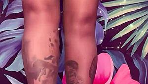 Feeling the thrill of teasing in pantyhose and latex dress with big tits