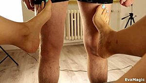 Amateur milf gives footjob fuck and cum on soles