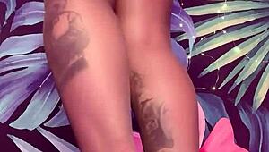 Feeling the thrill of teasing in pantyhose and latex dress with big tits