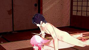 Yae Miko and Zhongli's Genshin party escalates to blowjob, ball licking, and creampie in uncensored 3D hentai