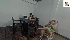 My slutty lesbian neighbor seduces me to lick her ass hard!