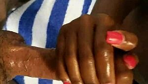 Summer Knight Teases With A Sloppy Handjob On Ebony Cock Leading To Cumshot