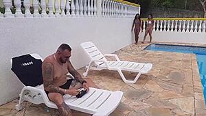 Fucking two sexy babes by the pool with Diana Smith