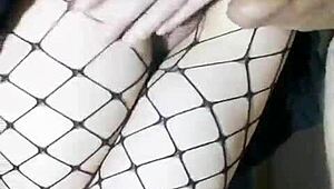 Slender Russian Girlfriend in Stockings Fucked Standing with Big Cock in Tight Pussy and Cum Inside