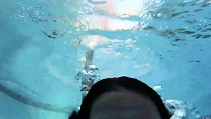 Brunette Cougar Sofie Marie MASTURBATES with DILDO UNDERWATER in POOL