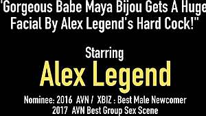 Gorgeous Babe Maya Bijou Receives Huge Facial From Alex Legends.