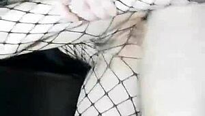 Slender Russian Girlfriend in Stockings Fucked Standing with Big Cock in Tight Pussy and Cum Inside