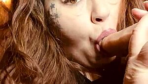 ariesbbw's wet mouth deepthroats dildo with emotional pleasure. Fat BBW toys fun.