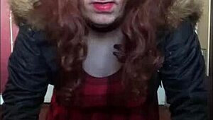 Bisexual crossdresser explores self with object insertion and cleaning