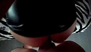 Skinny girl in minileather skirt gives blowjob and doggystyle pov?