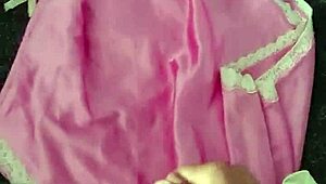 this satin nightgown gets covered in cum