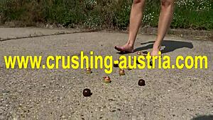 Feeling the thrill of amber's foot food fetish outdoors