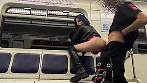 Wild public sex unfolds in a subway train car